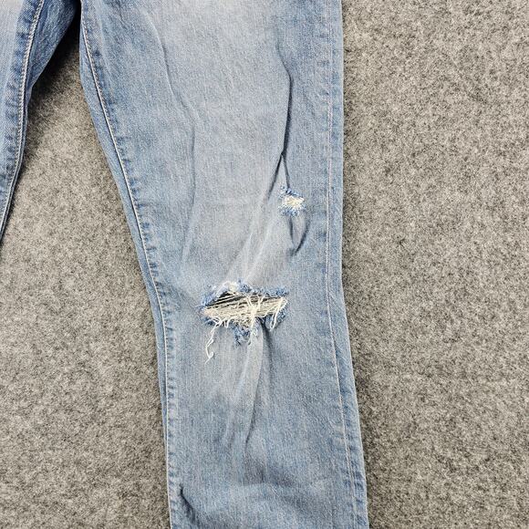 Gap Jeans Womens Sz 2 / 26 Ankle Flare Light Indigo Destroyed Raw Hem High Rise - Picture 6 of 16